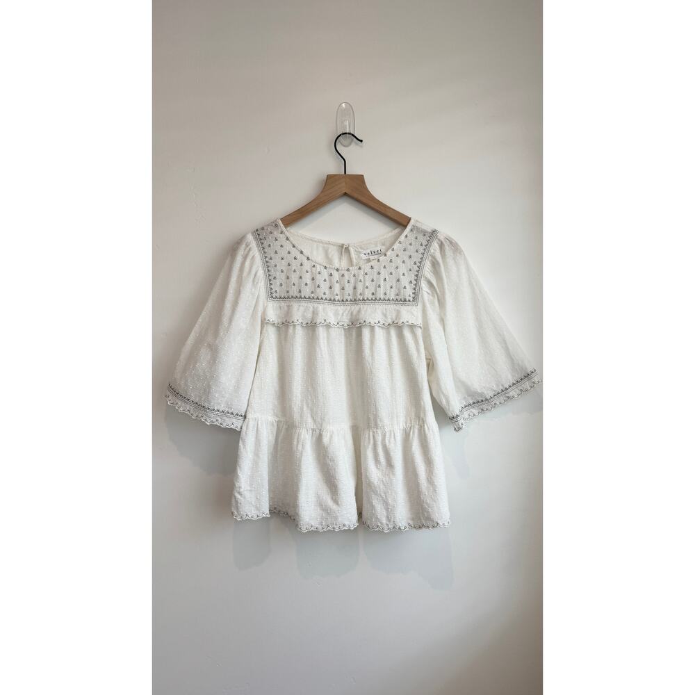 Velvet by Graham & Spencer Off-White Peasant Top Size Small
